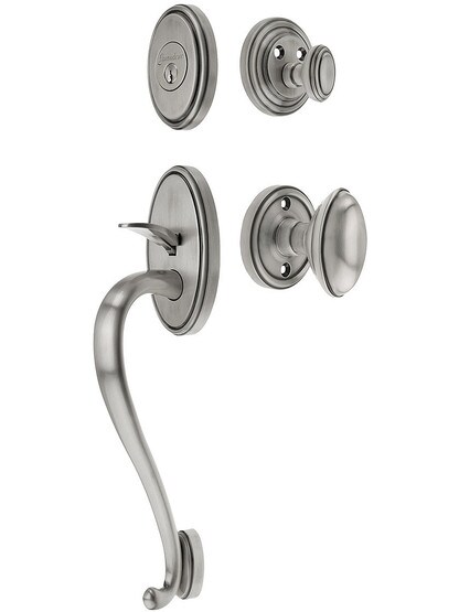 Georgetown Entry Handle Set in Antique Pewter Finish with Eden Prairie Knob and